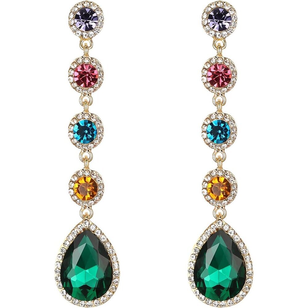 Women's Elegant Wedding Bridal Crystal Beaded Teardrop Chandelier Dangle Earring